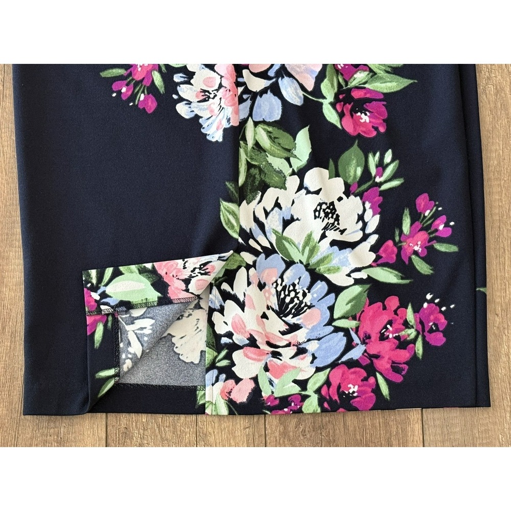 Vince Camuto Navy Blue Floral Sheath Dress Cap Sleeve Size 8 Stretch Tropical - Picture 10 of 14